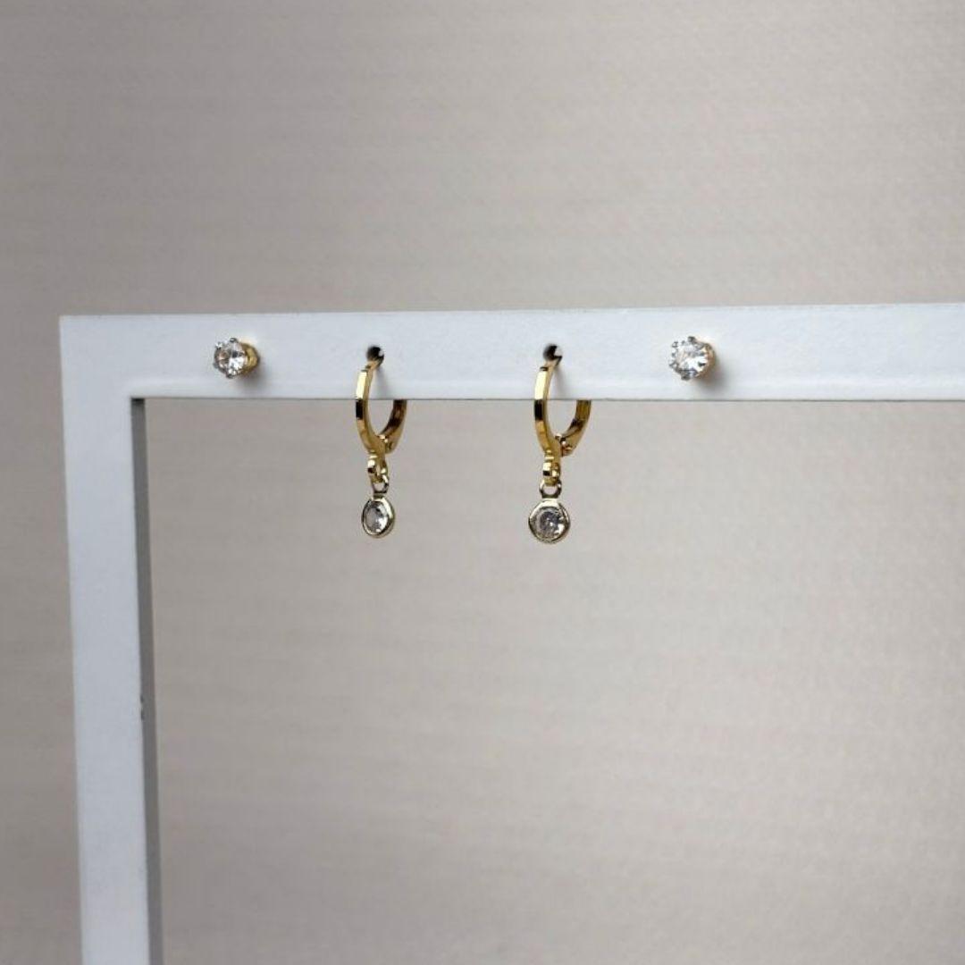 Brinco Duo Argola e Ponto de Luz em Zircônias Folheado a Ouro 18k