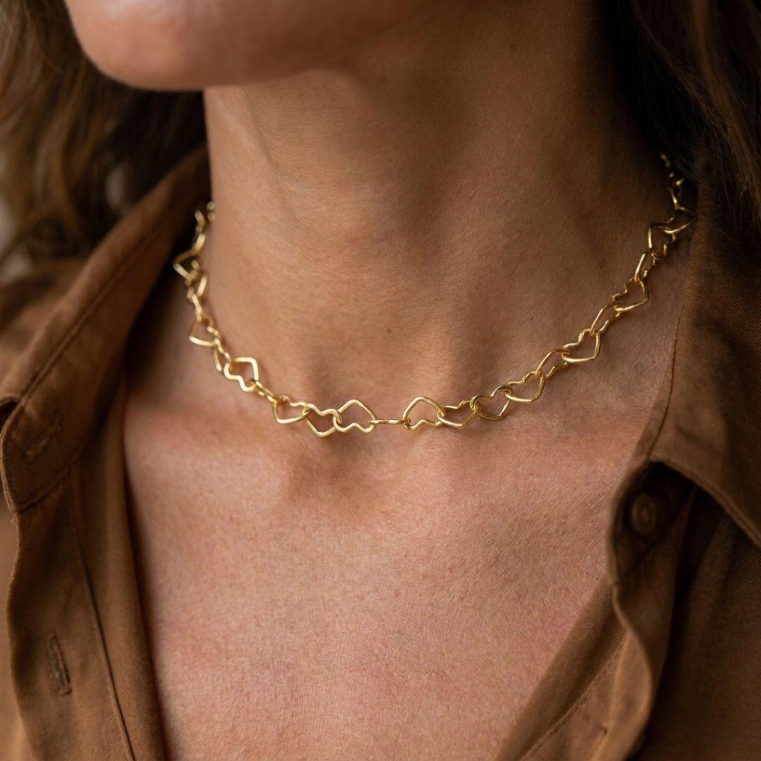 Choker de Elos de Coração Folheado a Ouro 18k