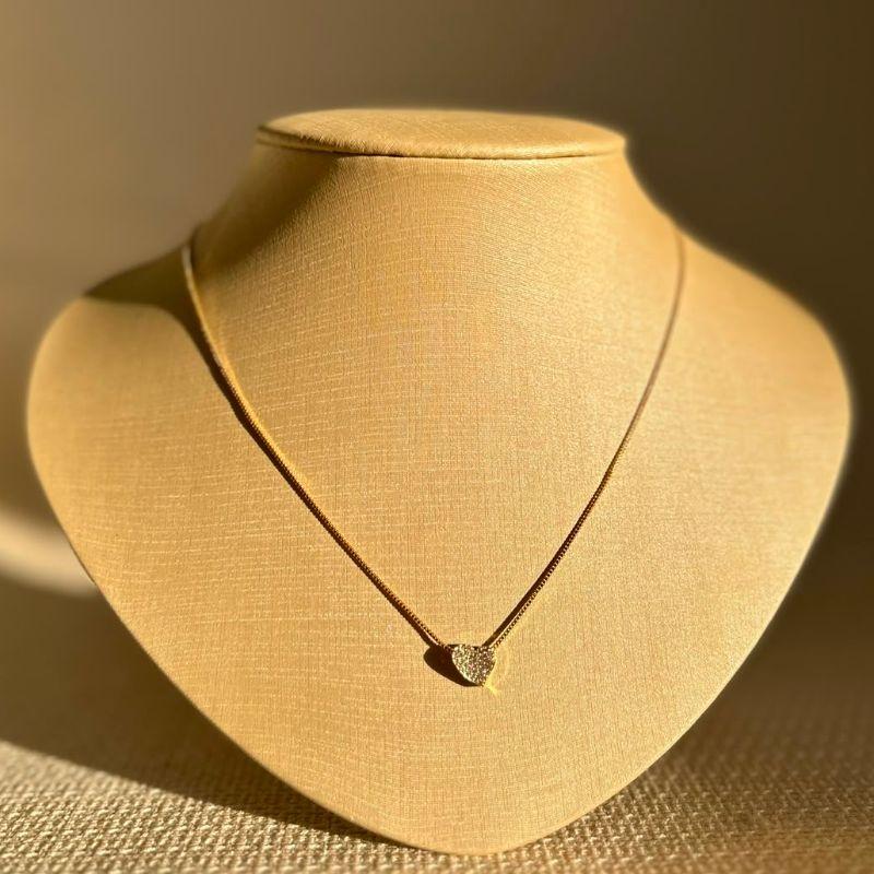 Veneziana 0,8mm com Pingente Coração Cravejado em Microzircônias Folheado a Ouro 18k