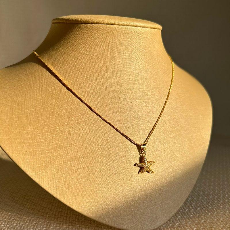 Veneziana 0,8mm com Pingente Estrela do Mar Folheado a Ouro 18K